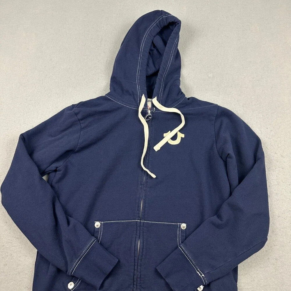True Relgion Hoodie Men Large Blue Full Zip Sweatshirt Horsehoe Embroidery L